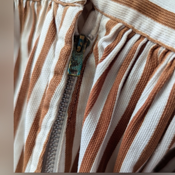 VINTAGE Handmade Coquette Brown Striped Ruffle A-Line Minimalist Skirt Size S - Picture 8 of 9